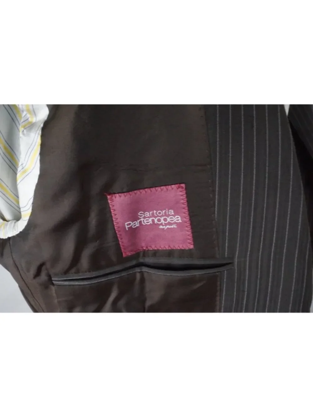 Sartoria Partenopea Brown Striped Wool 2 Pc Suit Jacket Pant 50 EU NEW